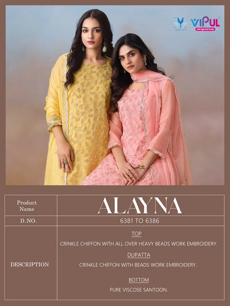 Alayna By Vipul Crinkle Chiffon Embroidery Salwar Suits Wholesale Market In Surat